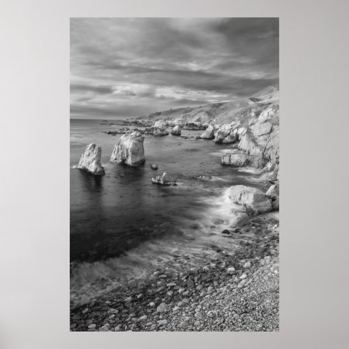 BW beach coastline California Poster