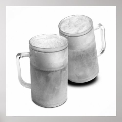 BW Beer Mugs Poster Print _ Frosty Beer Posters