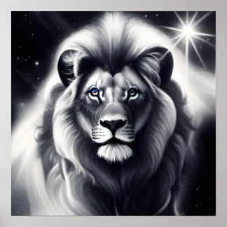 B&W Blue Eyed Lion Poster