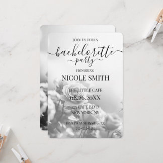 B&W Bottom Corner Rose Bunch Bachelorette Party Invitation
