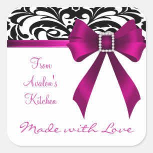 B&W Brocade Pink Bow Baking Stickers