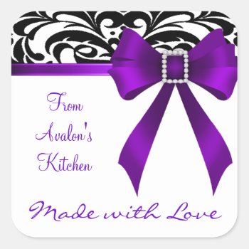 B&w Brocade Purple Bow Baking Stickers by TheInspiredEdge at Zazzle