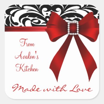 B&w Brocade Red Bow Baking Stickers by TheInspiredEdge at Zazzle