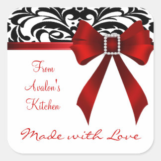 B&W Brocade Red Bow Baking Stickers