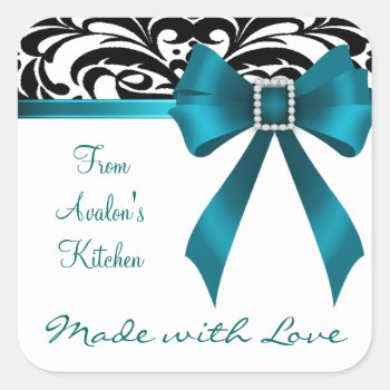 B&w Brocade Teal Bow Baking Stickers by TheInspiredEdge at Zazzle
