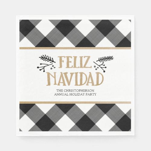 BW Buffalo Check Brown Kraft Feliz Navidad Napkins