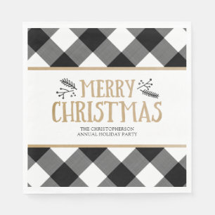 B&W Buffalo Check Brown Kraft Merry Christmas Napkins