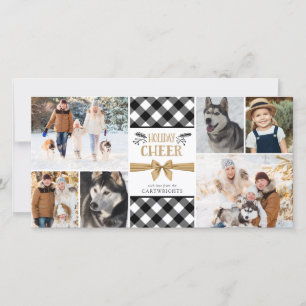 B&W Buffalo Check HOLIDAY CHEER Photo Collage Card