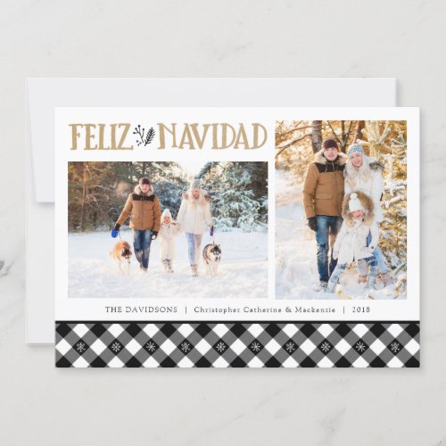 BW Buffalo Check Snowflakes  Feliz Navidad Holiday Card