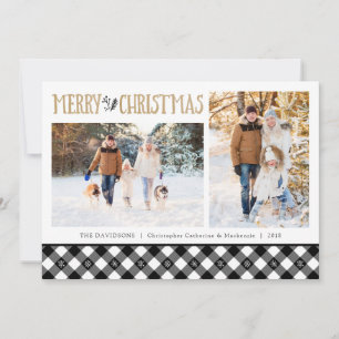 B&W Buffalo Check Snowflakes Merry Christmas Holiday Card