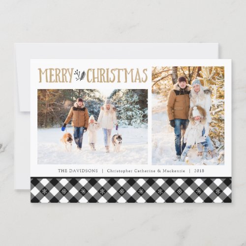 BW Buffalo Check Snowflakes  Merry Christmas Holiday Card