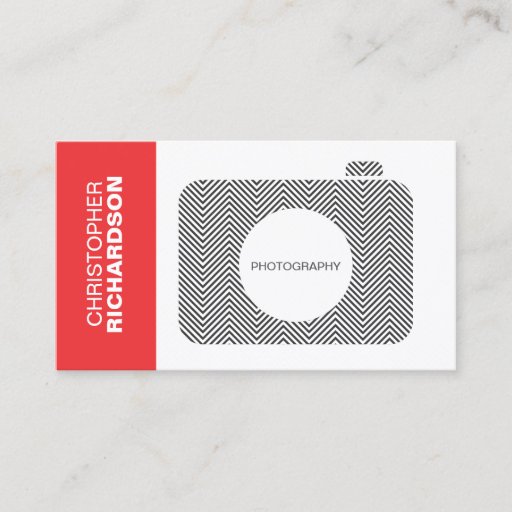 Customizable B&amp;W CHEVRON STRIPES CAMERA LOGO Business Card