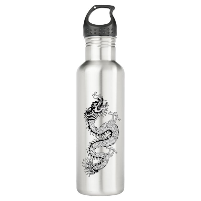 B&W Chinese Style Dragon Stainless Steel Water Bottle (Front)