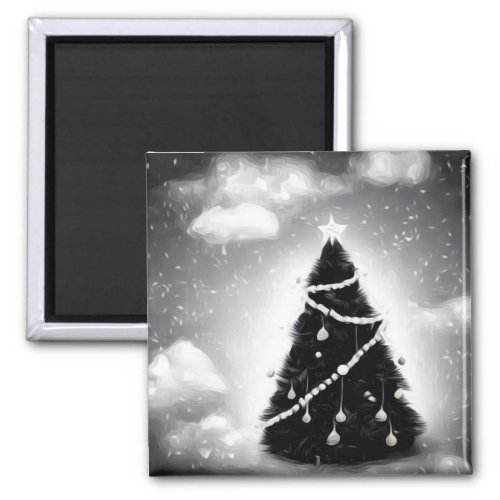 BW Christmas Tree Magnet