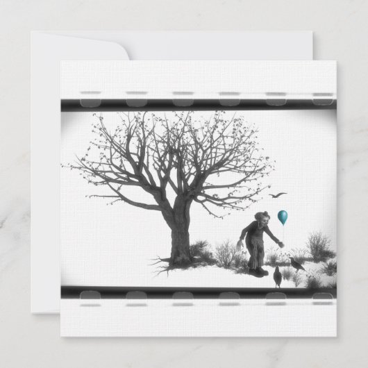 B&W Clown - Turquoise Balloon - Old Tree - Ravens (Front)