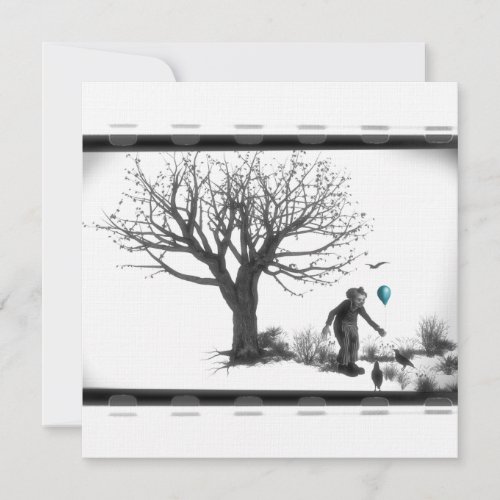 B&amp;W Clown - Turquoise Balloon - Old Tree - Ravens Personalized Invitations