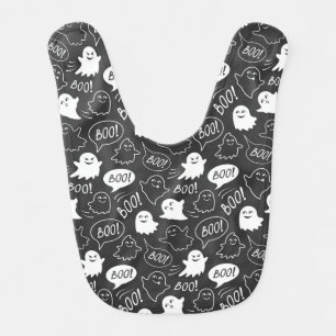 B&W Cute Doodle Halloween Pattern Baby Bib