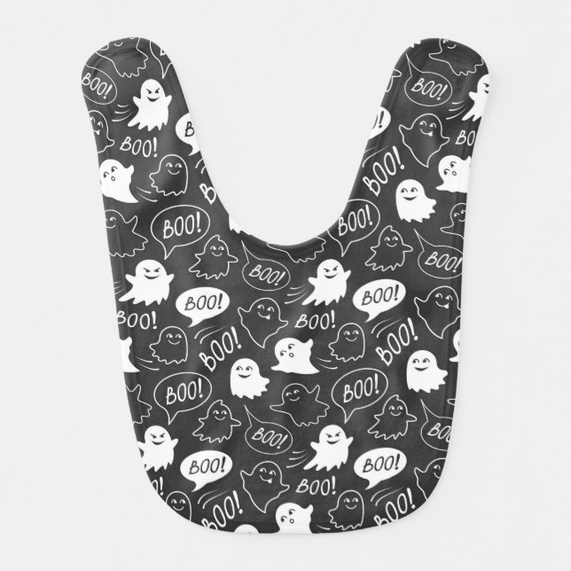 B&W Cute Doodle Halloween Pattern Baby Bib (Front)