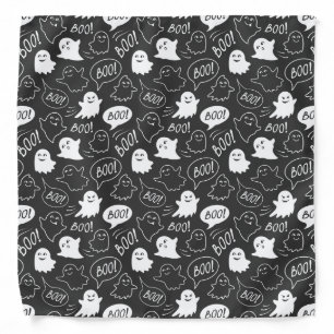 B&W Cute Doodle Halloween Pattern Bandana