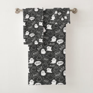 B&W Cute Doodle Halloween Pattern Bath Towel Set