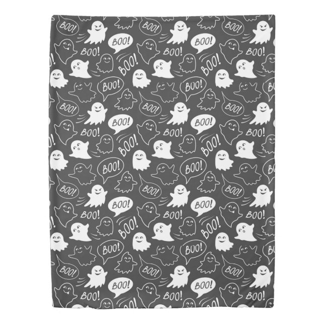 B&W Cute Doodle Halloween Pattern Duvet Cover (Front)