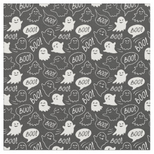 B&W Cute Doodle Halloween Pattern Fabric
