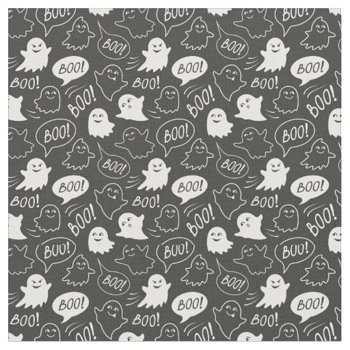 B&W Cute Doodle Halloween Pattern Fabric