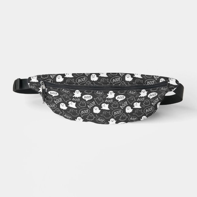 B&W Cute Doodle Halloween Pattern Fanny Pack (Front)