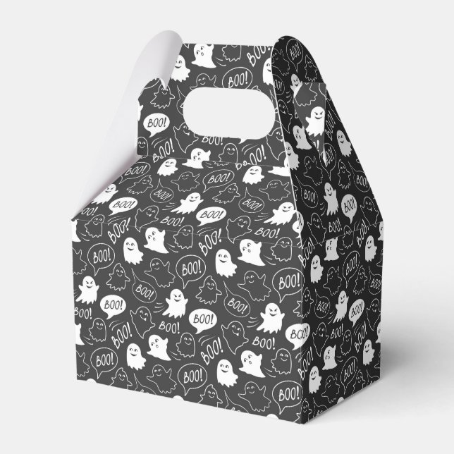 B&W Cute Doodle Halloween Pattern Favor Boxes (Front Side)