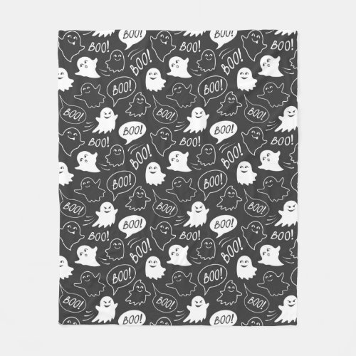 BW Cute Doodle Halloween Pattern Fleece Blanket