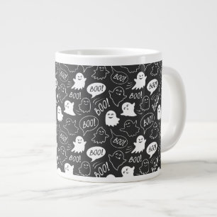 B&W Cute Doodle Halloween Pattern Giant Coffee Mug