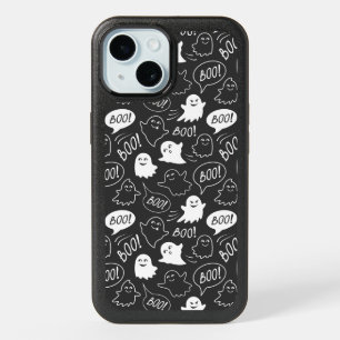 B&W Cute Doodle Halloween Pattern iPhone 15 Case