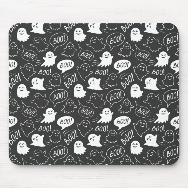 B&W Cute Doodle Halloween Pattern Mouse Pad (Front)