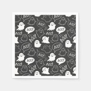 B&W Cute Doodle Halloween Pattern Napkins