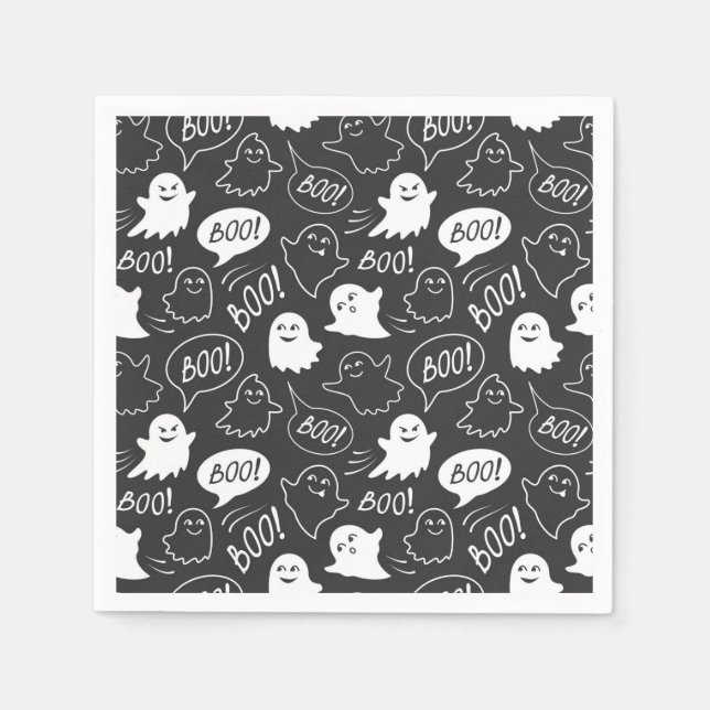 B&W Cute Doodle Halloween Pattern Napkins (Front)