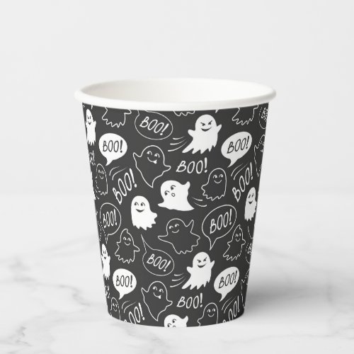 BW Cute Doodle Halloween Pattern Paper Cups