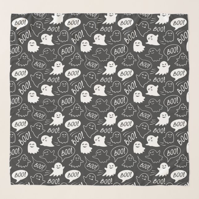 B&W Cute Doodle Halloween Pattern Scarf (Front)