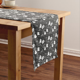 B&W Cute Doodle Halloween Pattern Short Table Runner