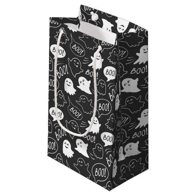B&W Cute Doodle Halloween Pattern Small Gift Bag (Front Angled)