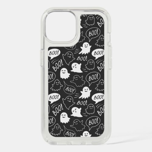 BW Cute Doodle Halloween Pattern iPhone 15 Case