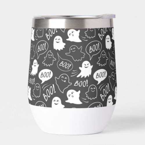 BW Cute Doodle Halloween Pattern Thermal Wine Tumbler