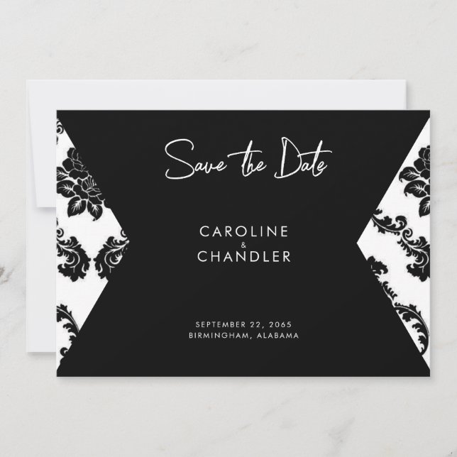 B/W Damask Photo  Wedding Save The Date (Front)