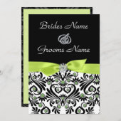 B & W Damask with Lime Green Wedding Invitations (Front/Back)