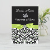 B & W Damask with Lime Green Wedding Invitations (Standing Front)