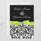 B & W Damask with Lime Green Wedding Invitations