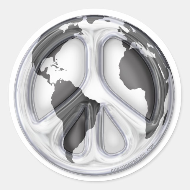 B&W Earth-peace sign Classic Round Sticker (Front)