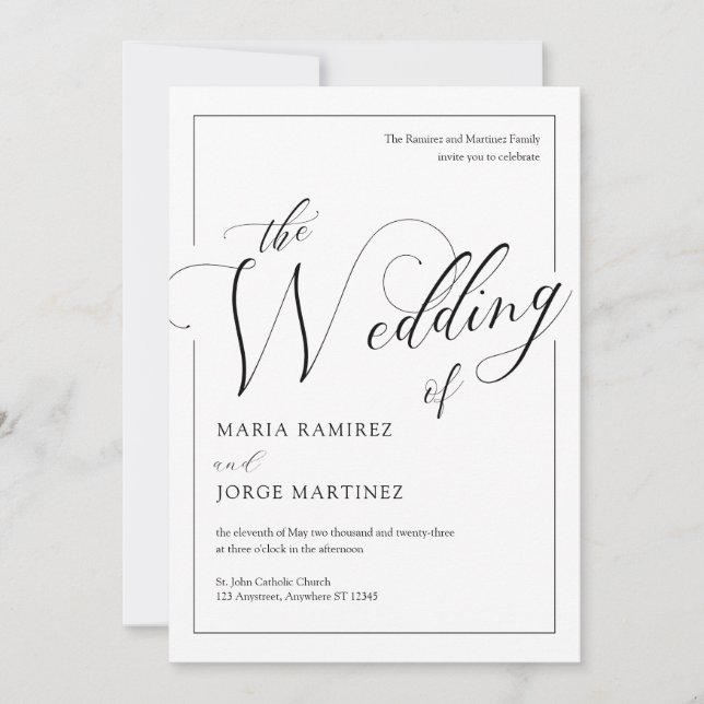 B&W Elegant Formal Script Wedding Invitation (Front)