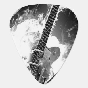 B&W Flaming Guitar Photo Guitar Pick