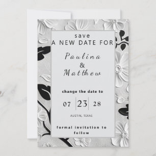 B & W Florals Change the Wedding Date  Invitation