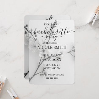 B&W Flower Blossoms Bachelorette Party Invitation